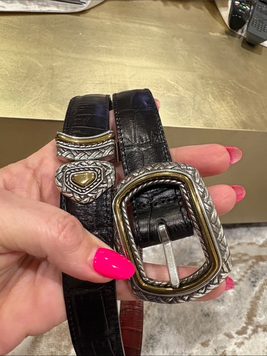 Brighton Marcus brown Black Leather reversible Western Belt Silver-gold Buckles